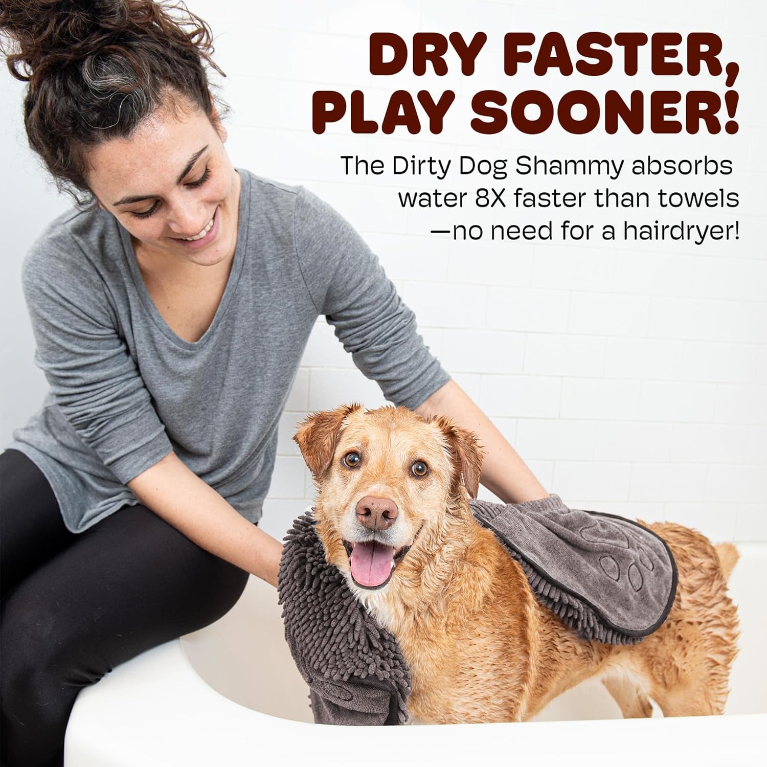 Shammy Dog Towels for Drying Dogs - Heavy Duty Soft Microfiber Bath Towel - Super Absorbent, Quick Drying, & Machine Washable - Must Have Dog & Cat Bathing Supplies | Grey 13X31