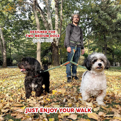 Hands Free Double Dog Leash - No Tangle Dog Leashes for Large Dogs - Heavy Duty Waist Coupler Bungee Lead by