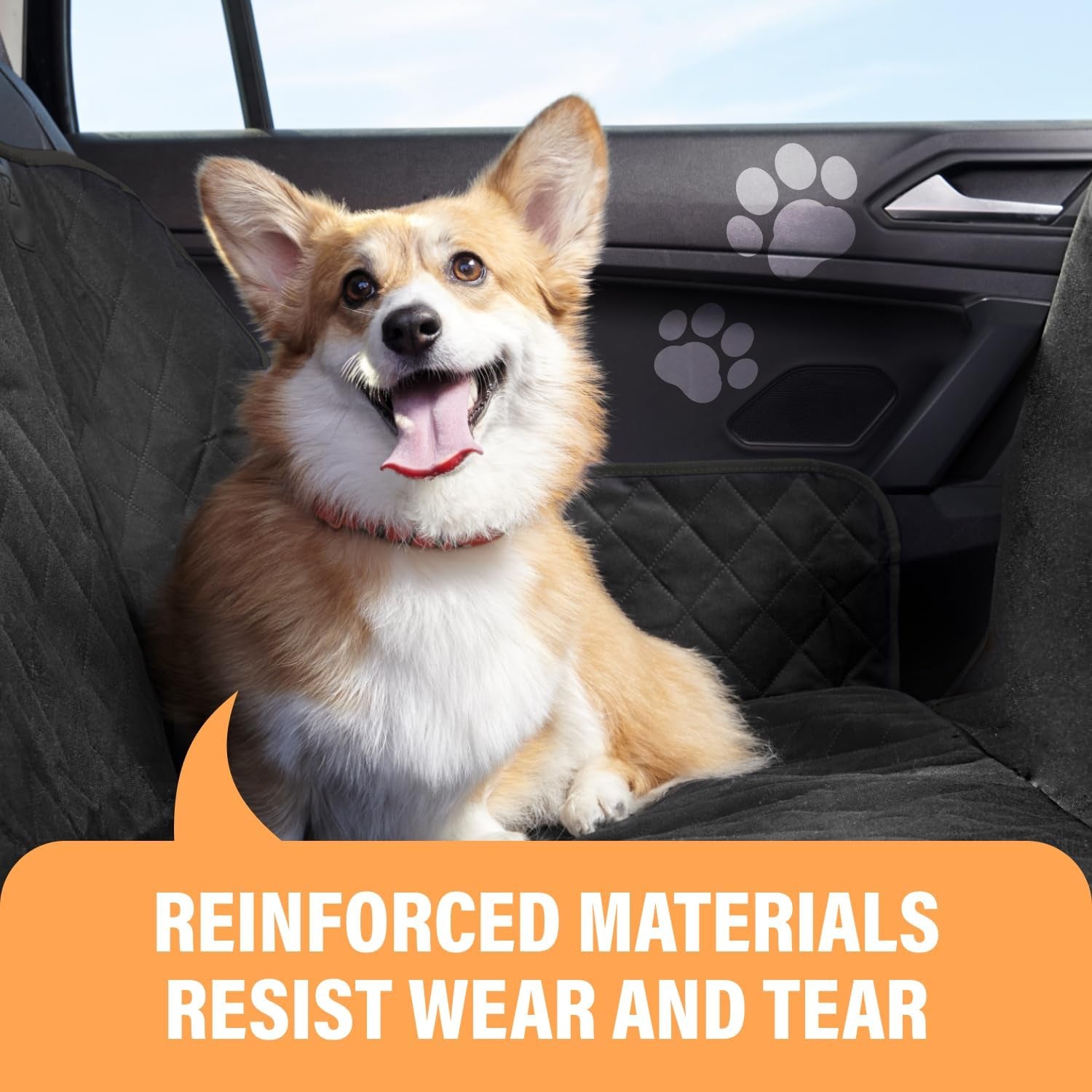 Dog Car Seat Cover for Back Seat. Protector Hammock - Waterproof Pet Trucks, Sedans & Suvs Use with Chom Roller Hair Remover. Black