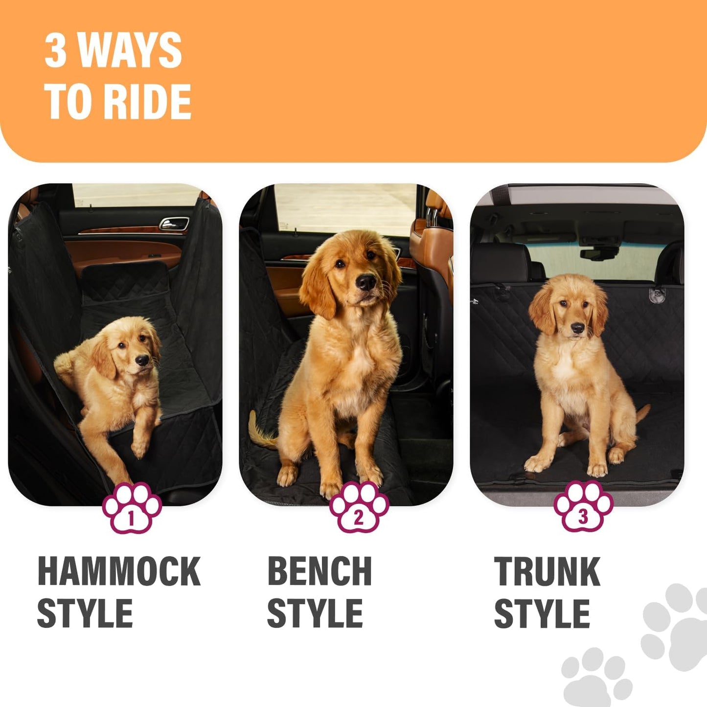Dog Car Seat Cover for Back Seat. Protector Hammock - Waterproof Pet Trucks, Sedans & Suvs Use with Chom Roller Hair Remover. Black